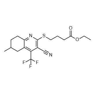 Ethyl 4-((3-cyano-6-methyl-4-(trifluoromethyl)-5,6,7,8-tetrahydroquinolin-2-yl)thio)butanoate Structure