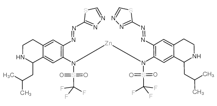ZINC,BIS[1,1,1-TRIFLUORO-N-[1,2,3,4-TETRAHYDRO-1-(2-METHYLPROPYL)-6-[(1,3,4-THIADIAZOL-2-YL-KN3)AZO-KN1]-7-ISOQUINOLINYL]METHANESULFONAMIDATO-KN]- Structure