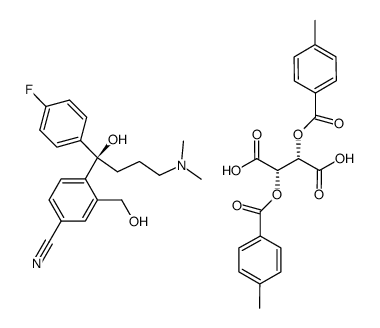 (R)-4-(4-dimethylamino-1-(4'-fluorophenyl)-1-hydroxybutyl)-3-hydroxymethylbenzonitrile, salt with (+)-O,O'-di-p-toluoyltartaric acid结构式