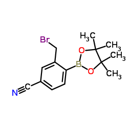 3-(Bromomethyl)-4-(4,4,5,5-tetramethyl-1,3,2-dioxaborolan-2-yl)benzonitrile Structure