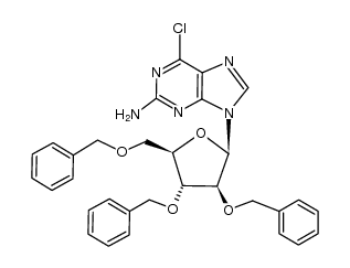 2-amino-6-chloro-9-(2,3,5-triphenylmethoxy-β-D-arabinofuranosyl)purine结构式