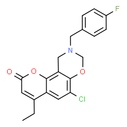 6-Chloro-4-ethyl-9-(4-fluorobenzyl)-9,10-dihydro-2H,8H-chromeno[8,7-e][1,3]oxazin-2-one结构式