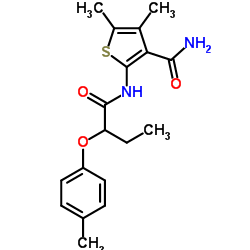4,5-Dimethyl-2-{[2-(4-methylphenoxy)butanoyl]amino}-3-thiophenecarboxamide结构式