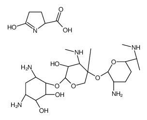 (1S,2R,3R,4S,6R)-4,6-diamino-3-[(2R,3R,4R,5S)-5-[(2R,3R,6S)-3-amino-6-[(1R)-1-(methylamino)ethyl]oxan-2-yl]oxy-3-hydroxy-5-methyl-4-(methylamino)oxan-2-yl]oxycyclohexane-1,2-diol,(2S)-5-oxopyrrolidine-2-carboxylic acid结构式