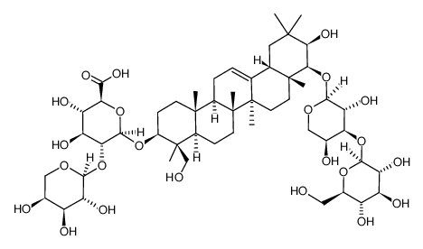 3-O-α-L-arabinopyranosyl-(1->2)-β-D-glucuronopyranosyl-22-O-β-D-glucopyranosyl-(1->3)-α-L-arabinopyranosyl-soyasapogenol A结构式