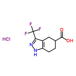 3-(Trifluoromethyl)-4,5,6,7-tetrahydro-1H-indazole-5-carboxylic acid hydrochloride (1:1)结构式