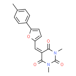 1,3-dimethyl-5-((5-(p-tolyl)furan-2-yl)methylene)pyrimidine-2,4,6(1H,3H,5H)-trione结构式