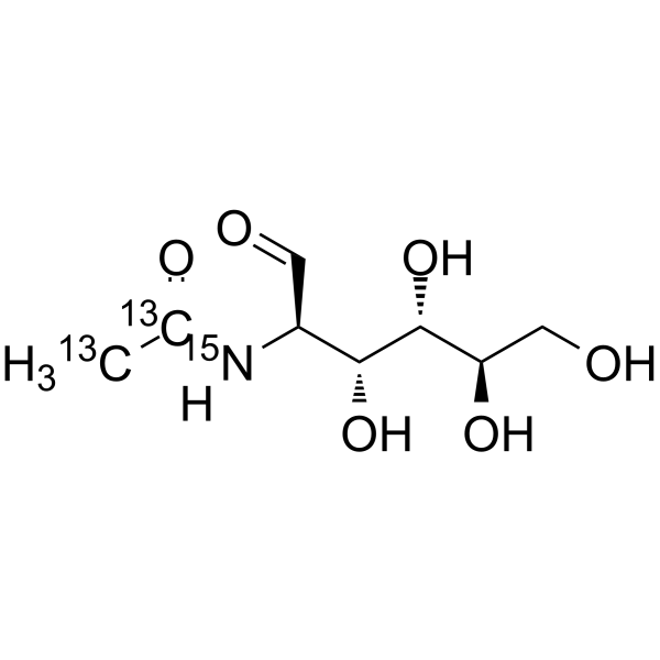 N-[1,2-13C2]乙酰基-D-[UL-13C6; 15N]葡糖胺结构式