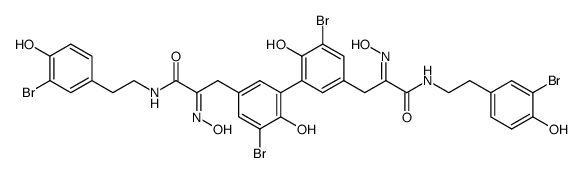 3,3'-(2,2'-Dihydroxy-3,3'-dibromo-1,1'-biphenyl-5,5'-diyl)bis[N-[2-(3-bromo-4-hydroxyphenyl)ethyl]-2-(hydroxyimino)propanamide]结构式