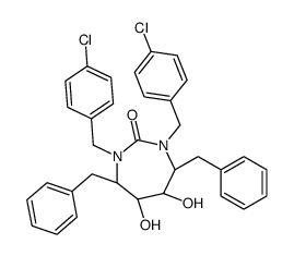 (4R,5S,6S,7R)-4,7-dibenzyl-1,3-bis[(4-chlorophenyl)methyl]-5,6-dihydroxy-1,3-diazepan-2-one结构式