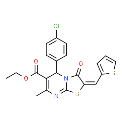 ethyl 5-(4-chlorophenyl)-7-methyl-3-oxo-2-(2-thienylmethylene)-2,3-dihydro-5H-[1,3]thiazolo[3,2-a]pyrimidine-6-carboxylate Structure