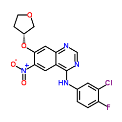 4-[(3-氯-4-氟苯基)氨基]-6-硝基-7-[(R)-四氢呋喃-4-基氧基]-喹唑啉结构式