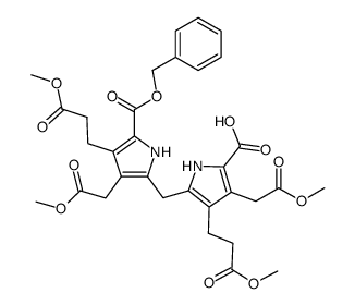 3,4'-bis-(2-methoxycarbonyl-ethyl)-4,3'-bis-methoxycarbonylmethyl-1H,1'H-5,5'-methanediyl-bis-pyrrole-2-carboxylic acid 2-benzyl ester结构式
