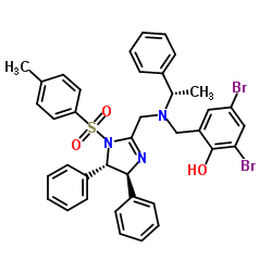 2,4-二溴-6-[[[[(4S,5S)-4,5-二氢-4,5-二苯基-1-甲苯磺酰基-1H-咪唑-2-基]甲基][(S)-1-苯乙基]氨基]甲基]苯酚结构式