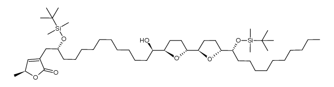(S)-3-((2R,13R)-2-((tert-butyldimethylsilyl)oxy)-13-((2R,2'R,5R,5'R)-5'-((R)-1-((tert-butyldimethylsilyl)oxy)undecyl)octahydro-[2,2'-bifuran]-5-yl)-13-hydroxytridecyl)-5-methylfuran-2(5H)-one结构式