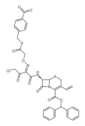 diphenylmethyl 7β-<(E)-4-chloro-2-p-nitrobenzyloxycarbonylmethoxyimino-3-oxobutyramido>-3-vinyl-3-cephem-4-carboxylate结构式