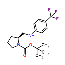 2-Methyl-2-propanyl (2S)-2-({[4-(trifluoromethyl)phenyl]amino}methyl)-1-pyrrolidinecarboxylate结构式