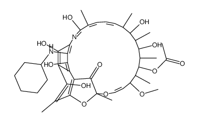 2,7-(Epoxypentadeca(1,11,13)trienimino)naphtho(2,1-b)furan-1,11(2H)-dione,8-(cyclohexylamino)-2,4,12,16,18,20,22-heptamethyl-5,6,9,17,19,21-hexahydroxy-23-methoxy-,21-acetate Structure