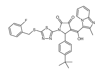 5-(4-tert-butylphenyl)-1-[5-[(2-fluorophenyl)methylsulfanyl]-1,3,4-thiadiazol-2-yl]-4-[hydroxy-(2-methylimidazo[1,2-a]pyridin-3-yl)methylidene]pyrrolidine-2,3-dione结构式