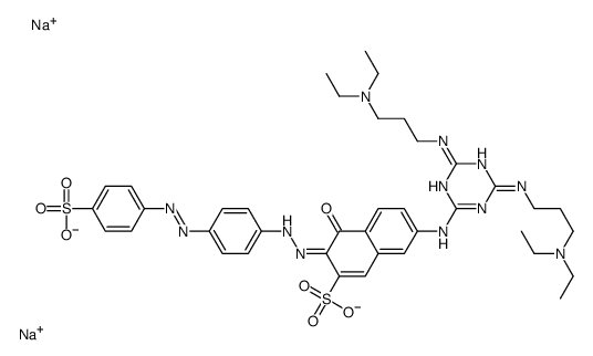2-Naphthalenesulfonic acid, 7-4,6-bis3-(diethylamino)propylamino-1,3,5-triazin-2-ylamino-4-hydroxy-3-4-(4-sulfophenyl)azophenylazo-, disodium salt structure
