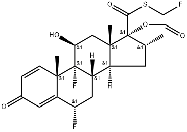 Androsta-1,4-diene-17-carbothioic acid, 6,9-difluoro-17-(formyloxy)-11-hydroxy-16-methyl-3-oxo-, S-(fluoromethyl) ester, (6α,11β,16α,17α)- Structure