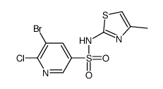 5-bromo-6-chloro-N-(4-methyl-1,3-thiazol-2-yl)pyridine-3-sulfonamide Structure