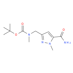 tert-Butyl ((5-carbamoyl-1-methyl-1H-pyrazol-3-yl)methyl)(methyl)carbamate structure