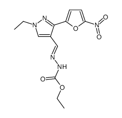 [1-ethyl-3-(5-nitro-furan-2-yl)-1H-pyrazol-4-ylmethylene]-hydrazinecarboxylic acid ethyl ester结构式