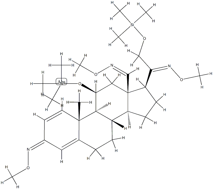 3,20-Bis(methoxyimino)-11β,21-bis(trimethylsiloxy)pregna-1,4-dien-18-al O-methyl oxime结构式