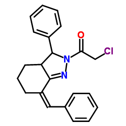 1-(7-Benzylidene-3-phenyl-3,3a,4,5,6,7-hexahydro-indazol-2-yl)-2-chloro-ethanone Structure
