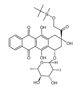 (7S,9S)-14-O-(tert-butyldimethylsilyl)-4-demethoxy-7-O-(2,6-dideoyxy-2-iodo-α-L-mannopyranosyl)adriamycinone Structure