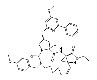 14-(4-methoxy-benzyl)-18-(6-methoxy-2-phenyl-pyrimidin-4-yloxy)-2,15-dioxo-3,14,16-triaza-tricyclo[14.3.0.0*4,6*]nonadec-7-ene-4-carboxylic acid ethyl ester结构式