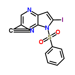 2-Iodo-1-(phenylsulfonyl)-1H-pyrrolo[3,2-b]pyridine-6-carbonitrile结构式