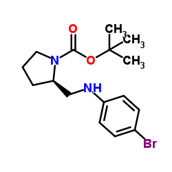 2-Methyl-2-propanyl (2R)-2-{[(4-bromophenyl)amino]methyl}-1-pyrrolidinecarboxylate结构式