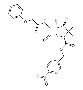 (4-nitrophenyl)methyl [2S-(2α,4β,5α,6β)]-3,3-dimethyl-7-oxo-6-(phenoxyacetamido)-4-thia-1-azabicyclo[3.2.0]heptane-2-carboxylate 4-oxide structure