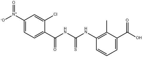 3-[[[(2-chloro-4-nitrobenzoyl)amino]thioxomethyl]amino]-2-methyl-benzoic acid结构式