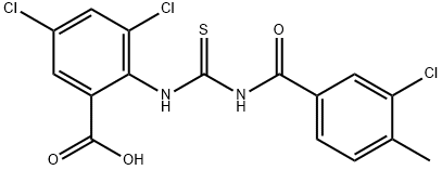 3,5-dichloro-2-[[[(3-chloro-4-methylbenzoyl)amino]thioxomethyl]amino]-benzoic acid结构式