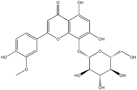 8-(β-D-Glucopyranosyloxy)-4',5,7-trihydroxy-3'-methoxyflavone结构式