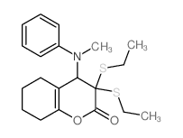 3,3-bis(ethylsulfanyl)-4-(methyl-phenyl-amino)-5,6,7,8-tetrahydro-4H-chromen-2-one structure