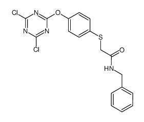 2-[[4-[(4,6-dichloro-1,3,5-triazin-2-yl)-oxy]-phenyl]thio]-N-(phenylmethyl)-acetamide结构式