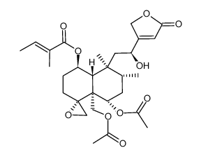 (4R,5α,8α,9S,10β,12S)-6α,18-Diacetoxy-4,19-epoxy-12,16-dihydroxy-1β-(tigloyloxy)cleroda-13-ene-15-oic acid 15,16-lactone结构式