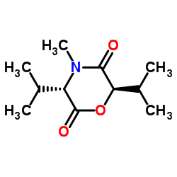 2,5-Morpholinedione,4-methyl-3,6-bis(1-methylethyl)-,(3S,6R)-(9CI)结构式