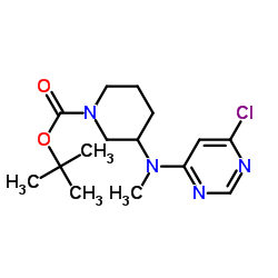 2-Methyl-2-propanyl 3-[(6-chloro-4-pyrimidinyl)(methyl)amino]-1-piperidinecarboxylate结构式