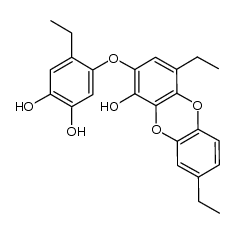 4-((4,8-diethyl-1-hydroxydibenzo[b,e][1,4]dioxin-2-yl)oxy)-5-ethylbenzene-1,2-diol Structure