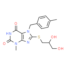 8-((2,3-dihydroxypropyl)thio)-3-methyl-7-(4-methylbenzyl)-3,7-dihydro-1H-purine-2,6-dione Structure