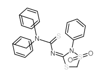 Thiourea,N'-(1,1-dioxido-2-phenyl-1,4,2-dithiazolidin-3-ylidene)-N,N-bis(phenylmethyl)- structure