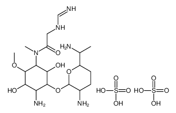 N-[4-amino-3-[3-amino-6-(1-aminoethyl)oxan-2-yl]oxy-2,5-dihydroxy-6-methoxycyclohexyl]-2-(aminomethylideneamino)-N-methylacetamide,sulfuric acid结构式