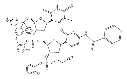 3'-Cytidylic acid, 5'-O-[bis(4-methoxyphenyl)phenylmethyl]-P-(2-chlorophenyl)thymidylyl-(3'→5')-N-benzoyl-2'-deoxy-, 2-chlorophenyl 2-cyanoethyl ester structure