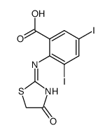 (E)-3,5-diiodo-2-((4-oxothiazolidin-2-ylidene)amino)benzoic acid Structure