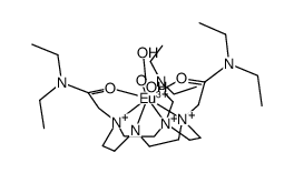 [Eu(1,4,7-tris((N,N-diethyl)carbamoylmethyl)-1,4,7,10-tetraazacyclododecane)(H2O)2](3+)结构式